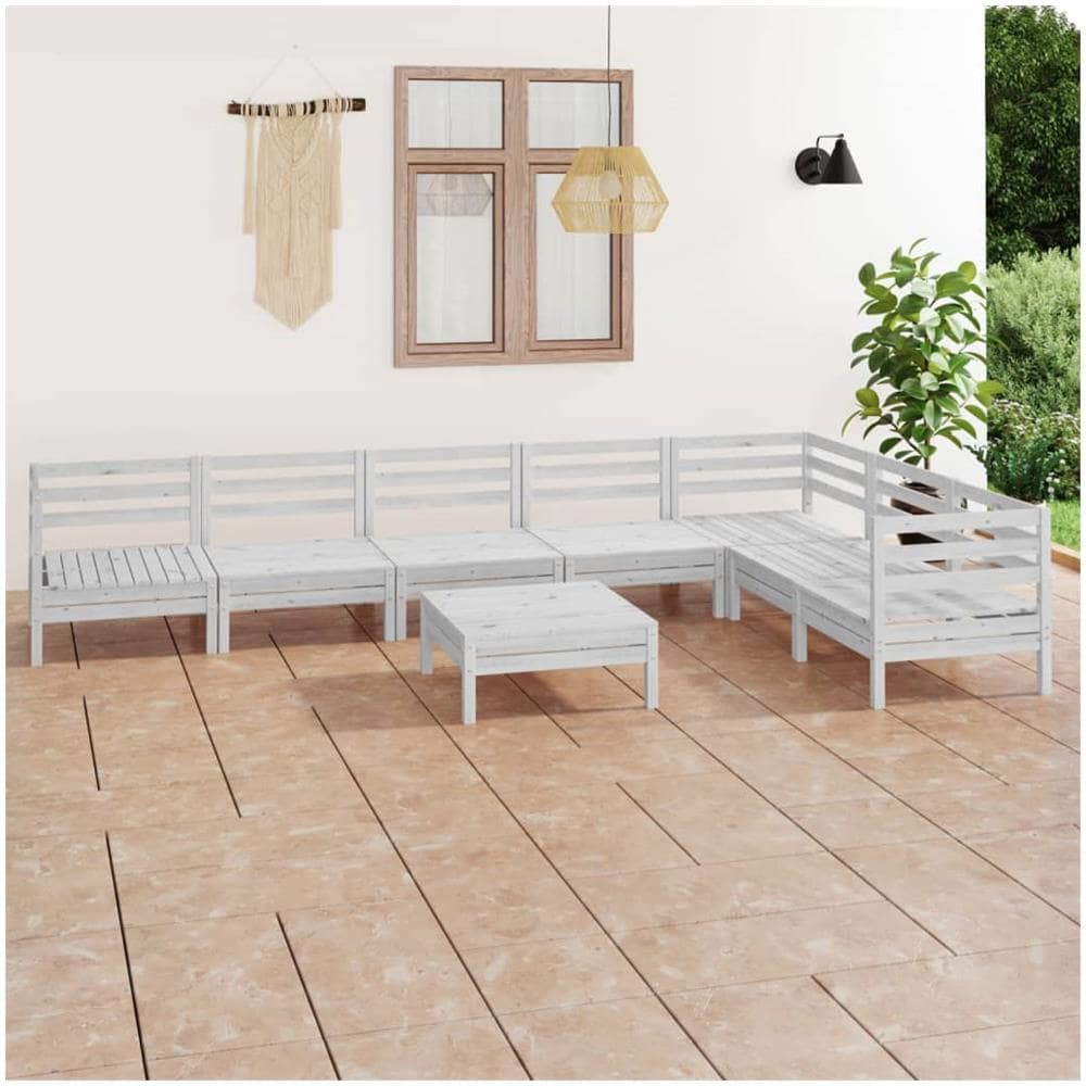 Set Divani Da Giardino 8 Pz In Legno Massello Di Pino Bianco - Foto 1