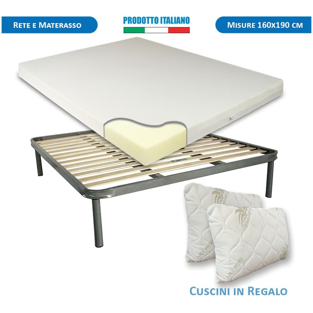 Kit Materasso E Rete Canada Con Cuscinik In Regalo, Materassino 11 Cm Rete Ortopedica Con Doghe Flessibili In Legno Di Faggio Matrimoniale 160x190 - Foto 1