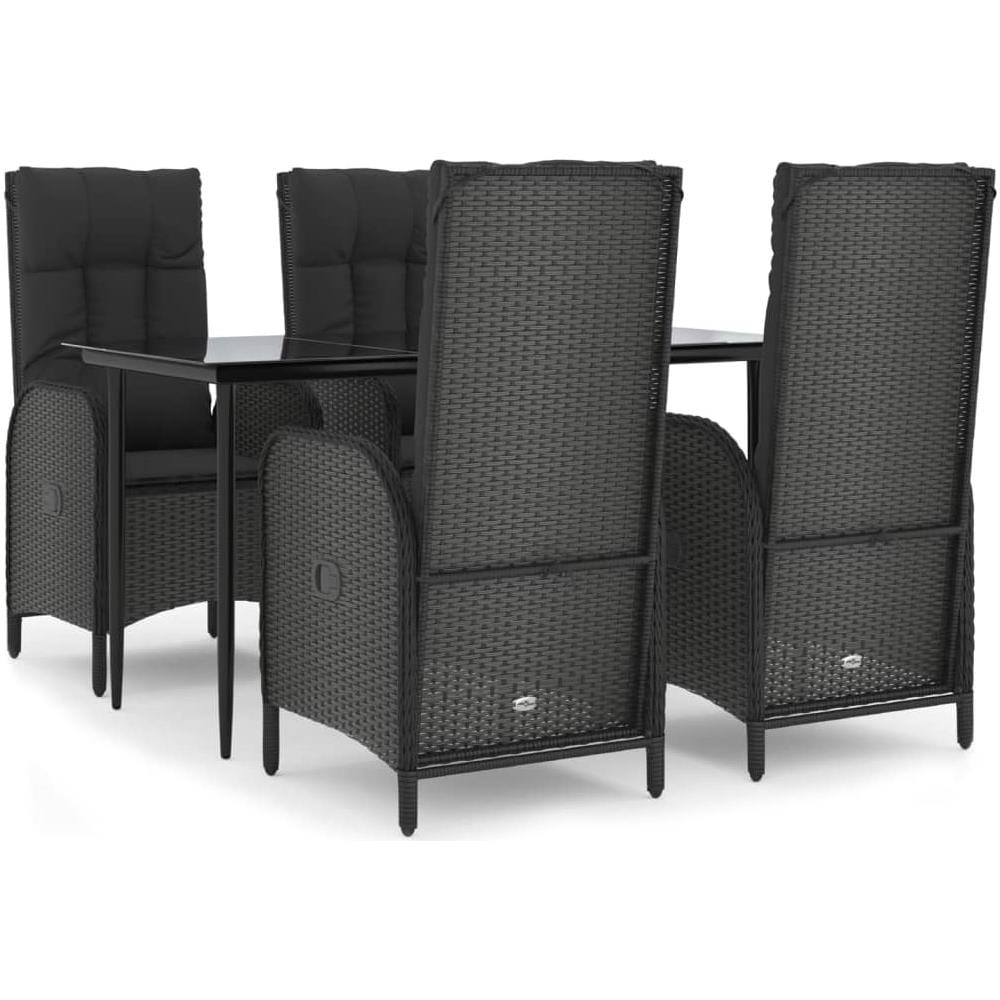 Set Da Pranzo Da Giardino 5 Pz Nero Con Cuscini In Polyrattan - Foto 2