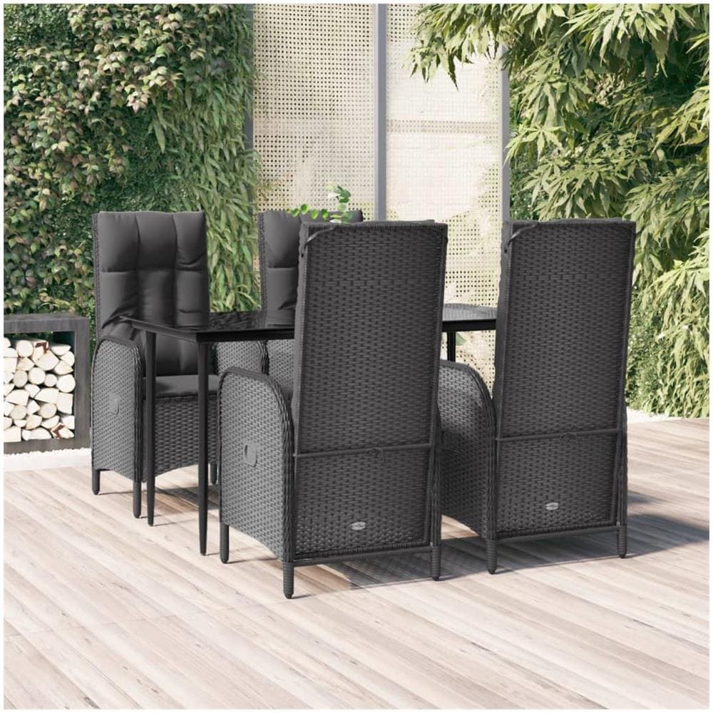 Set Da Pranzo Da Giardino 5 Pz Nero Con Cuscini In Polyrattan - Foto 1
