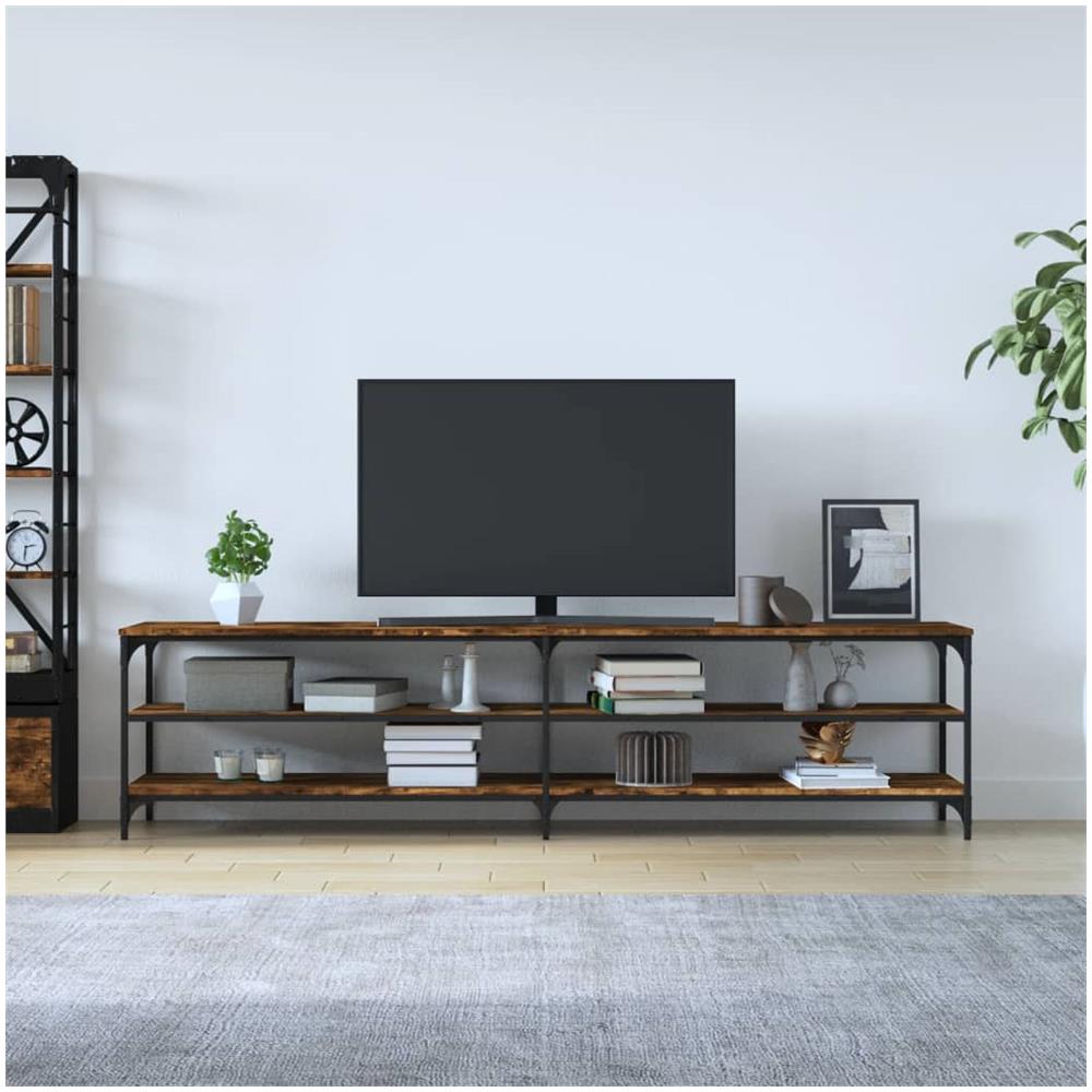 Mobile Tv Rovere Fumo 200x30x50 Cm Legno Multistrato E Metallo - Foto 3