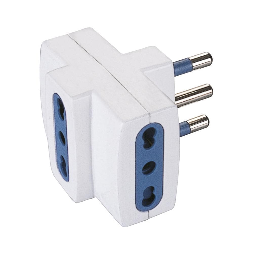 Adattatore Spina 16a 2p+T, 3 Prese Bivalenti 10 / 16 A 2p+T, 250 V Bianco - Foto 1