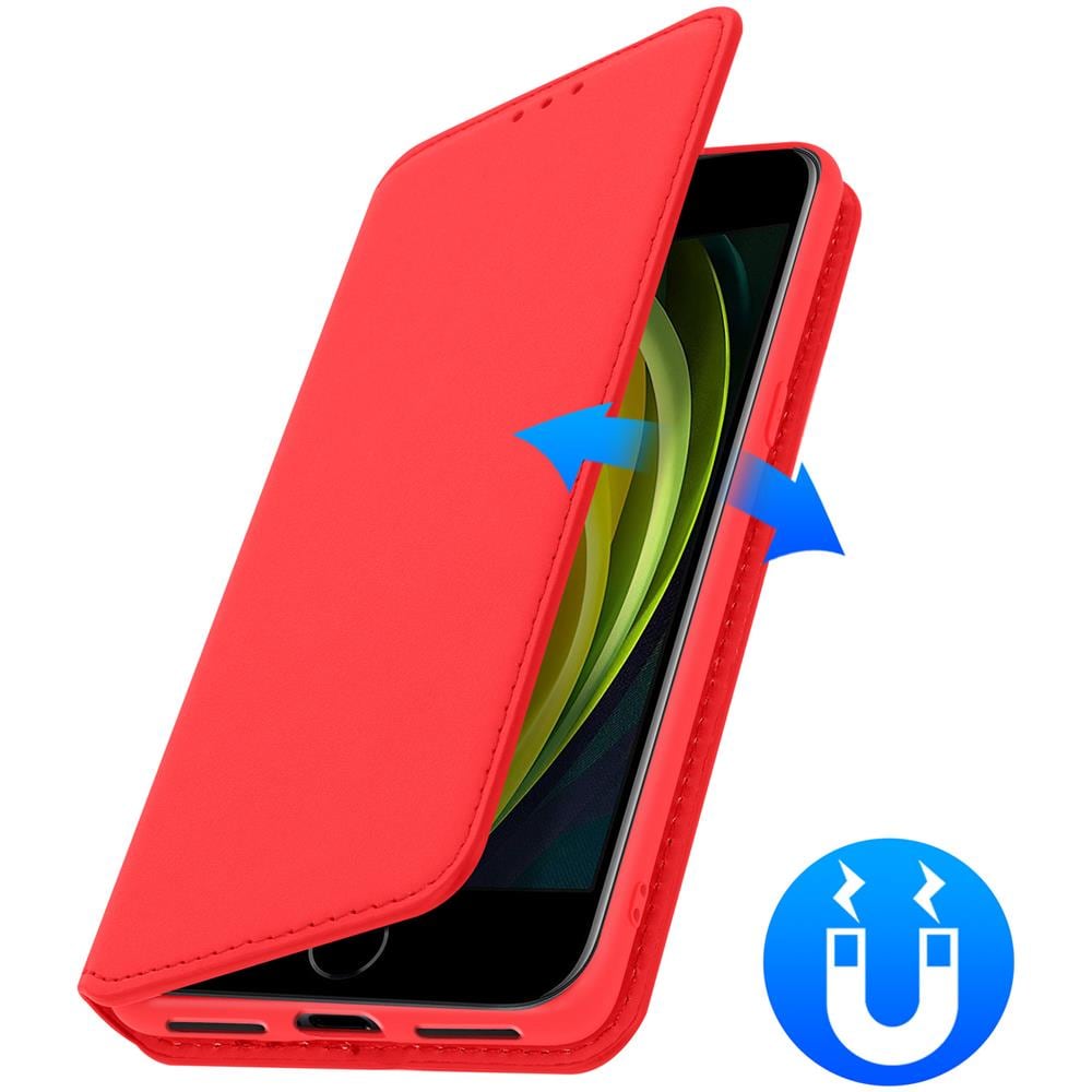 Custodia Iphone Se / 7 / 8 Portacarte Funzione Supporto Similpelle Liscia Rosso - Foto 2