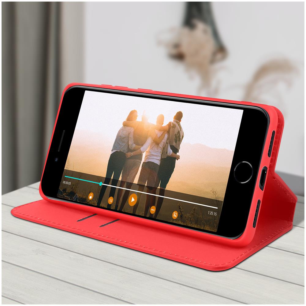 Custodia Iphone Se / 7 / 8 Portacarte Funzione Supporto Similpelle Liscia Rosso - Foto 5