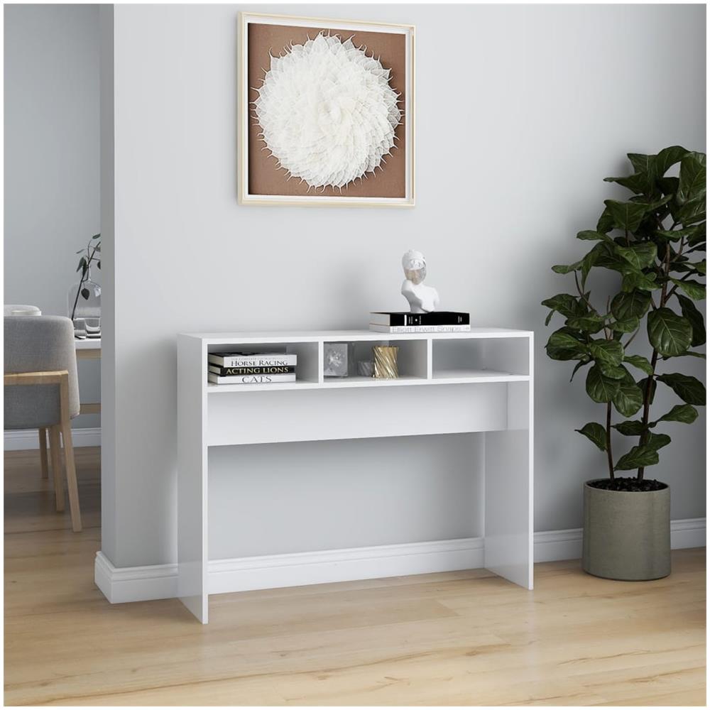 Tavolino Consolle Bianco Lucido 105x30x80 cm Legno Multistrato - Foto 3