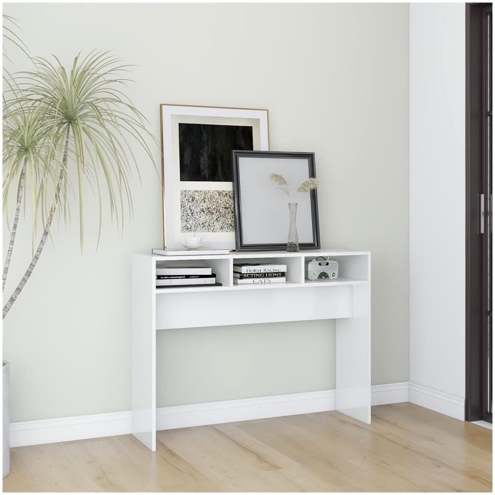 Tavolino Consolle Bianco Lucido 105x30x80 cm Legno Multistrato - Foto 1