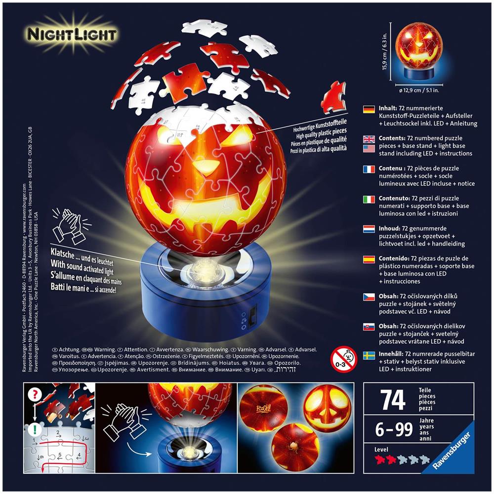 Luce Notturna A Forma Di Zucca 3d Puzzle-ball 72p - Foto 2