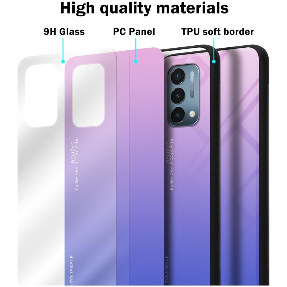 Custodia Compatibile Con Oneplus Nord N200 5g In Rosa - Blu - Coperchio Protettivo Bicolore In Vetro Temperato E Silicone Tpu - Foto 7