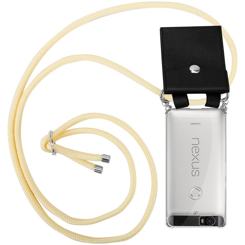 Catena Di Telefoni Cellulari Compatibile Con Huawei 6p In Crema Beige - Coperchio Protettivo In Silicone Con Anelli D'argento, Cinturino In Corda E Custodia Staccabile - Foto 1