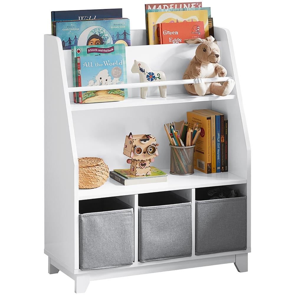 Libreria Per Bambini Con Vani Portaoggetti E 3 Scatole Scaffale Per Giocattoli Scaffale Per Bambini Organizzatore Di Giocattoli Bianco 63x28x80 Cm, Kmb34-w - Foto 1