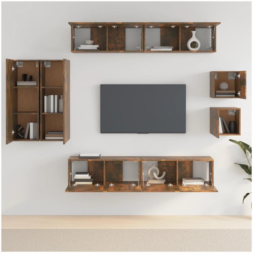 Set Mobili Porta Tv 8 Pz Rovere Fumo In Legno Multistrato - Foto 9