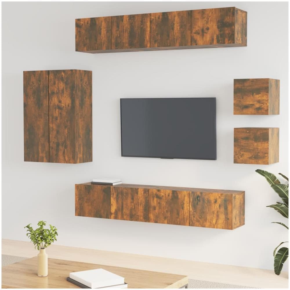 Set Mobili Porta Tv 8 Pz Rovere Fumo In Legno Multistrato - Foto 1