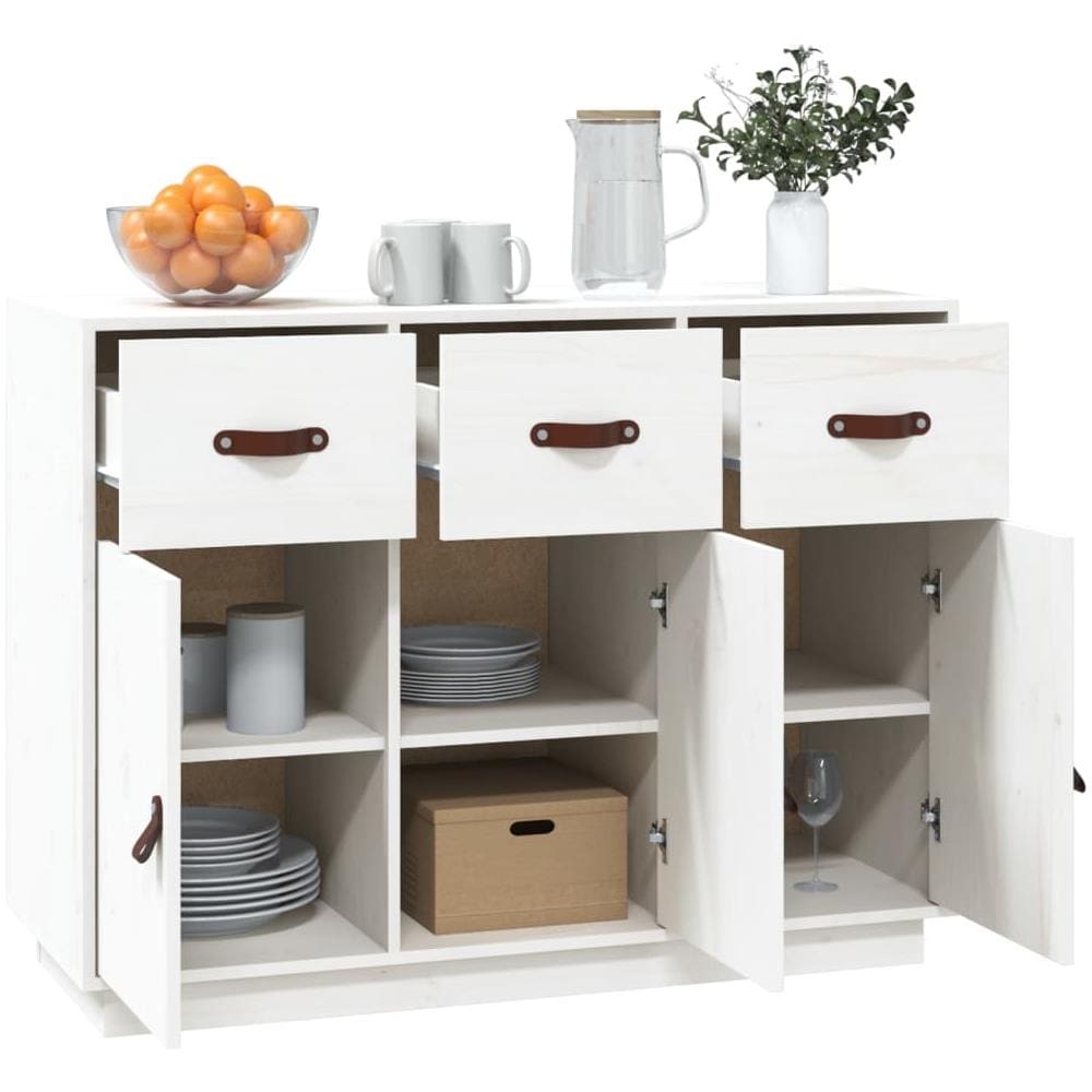 Credenza Bianca 100x40x75 Cm In Legno Massello Di Pino - Foto 2