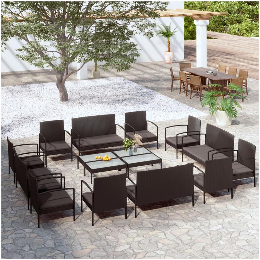 Set Divani Da Giardino 16 Pz Con Cuscini In Polyrattan Nero - Foto 1