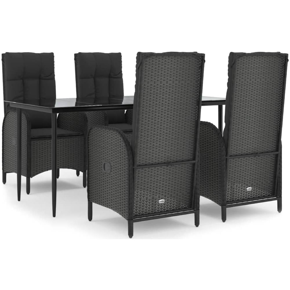 Set Da Pranzo Da Giardino 5 Pz Nero Con Cuscini In Polyrattan - Foto 2