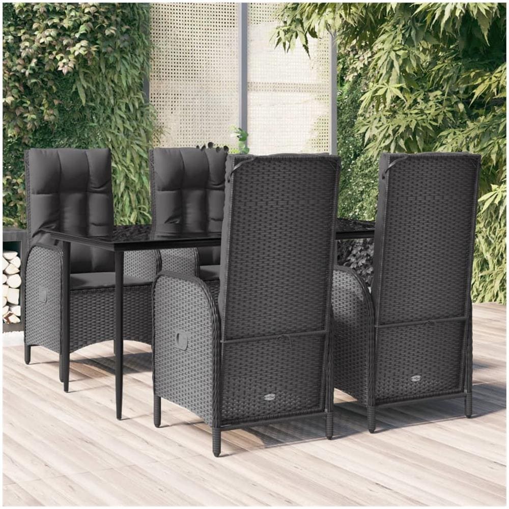 Set Da Pranzo Da Giardino 5 Pz Nero Con Cuscini In Polyrattan - Foto 1