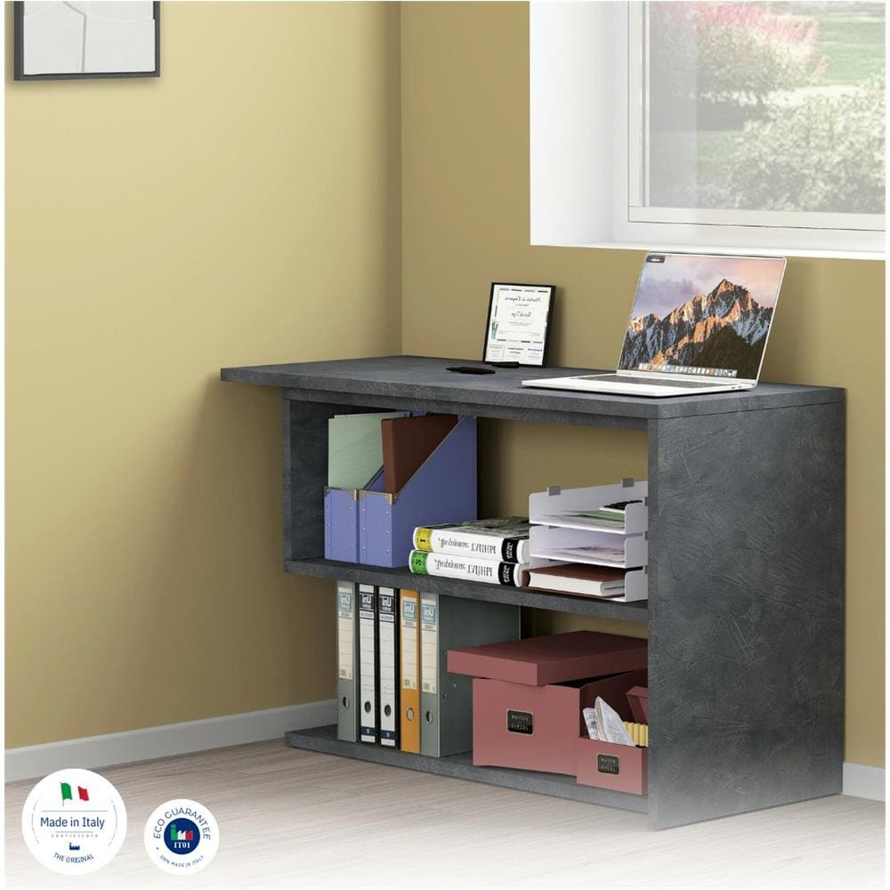 Scrivania Candido, Scrittoio Angolare Porta Pc, Tavolo Multiuso Per Ufficio, Scrivania Salvaspazio Multiposizione, 100% Made In Italy, Cm 120x50h75, Antracite - Foto 4