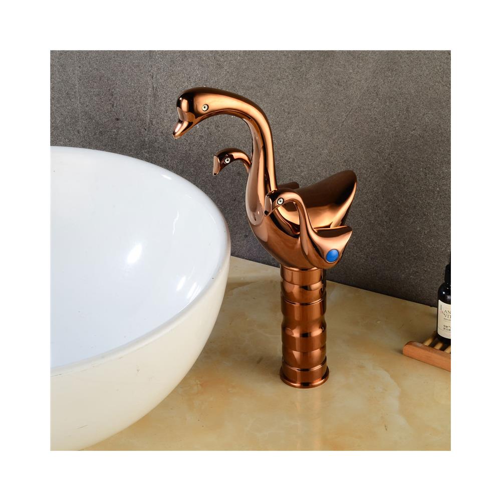 Rubinetto per lavabo da bagno, Blackswan, tipo M264 Lebada, modello oro rosa con montaggio da appoggio, misura 31 cm - Foto 4