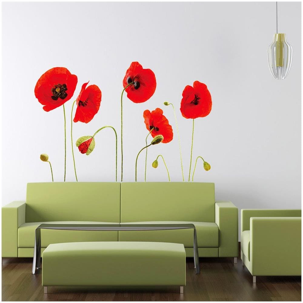 Walplus - Adesivi Da Parete A Forma Di Papaveri Rossi, Staccabili, Trasparenti - Foto 2