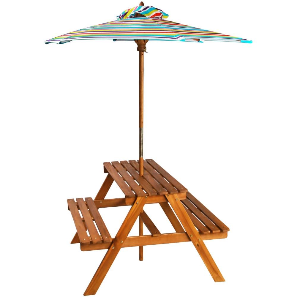 Tavolo Picnic Per Bambini Con Ombrellone 79x90x60cm In Acacia - Foto 2