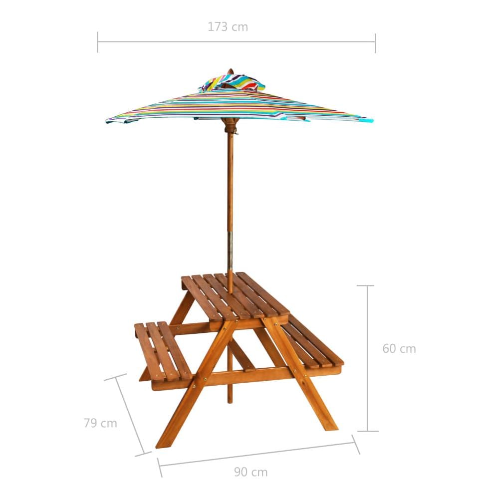 Tavolo Picnic Per Bambini Con Ombrellone 79x90x60cm In Acacia - Foto 8
