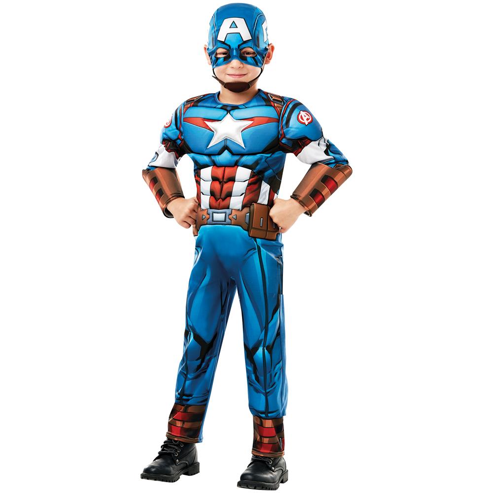 Travestimento Deluxe Da Capitan America Cartone Per Bambino - Taglia: 9/10 Anni (140 Cm)  - Foto 1