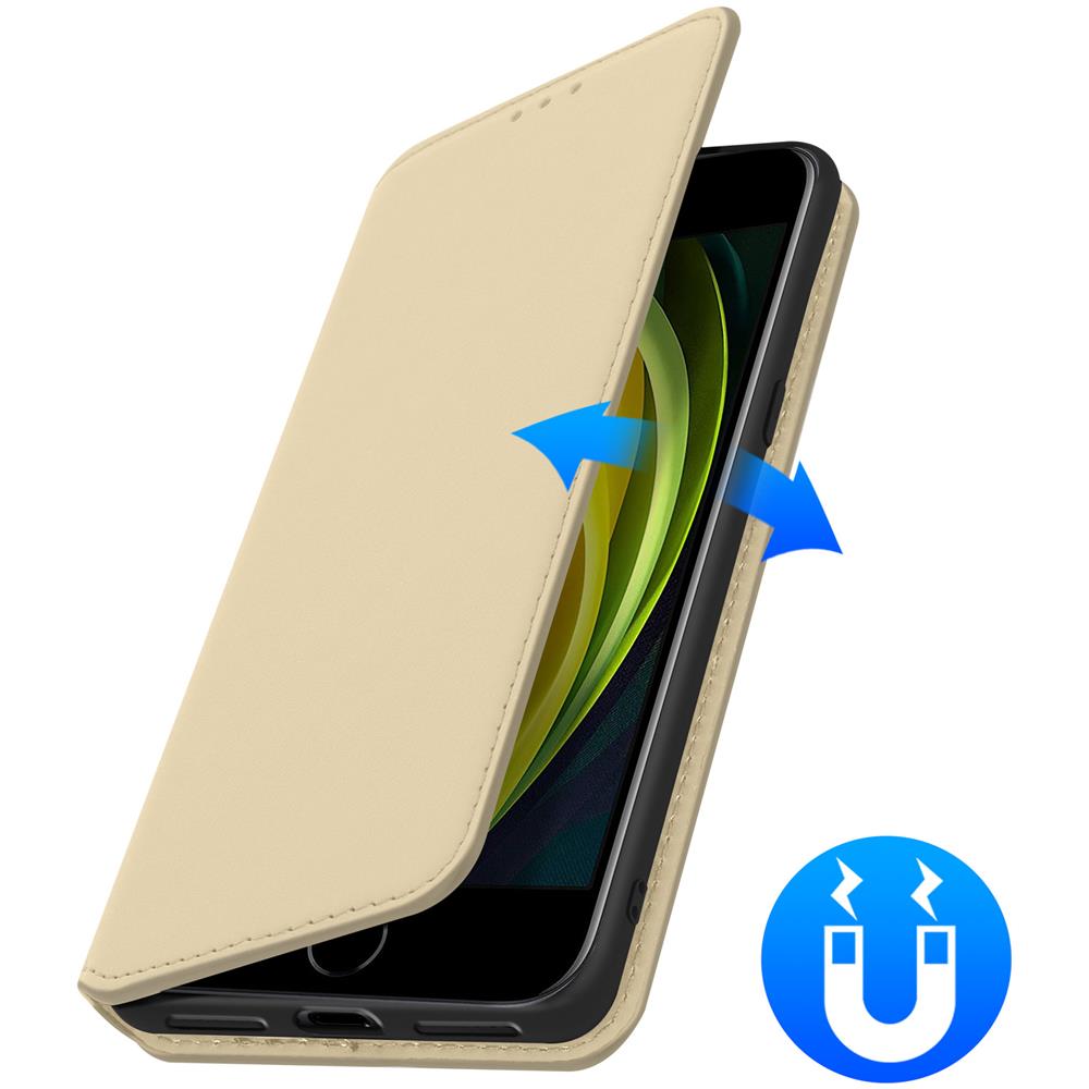 Custodia Iphone Se / 7 / 8 Portacarte Funzione Supporto Similpelle Liscia Oro - Foto 2