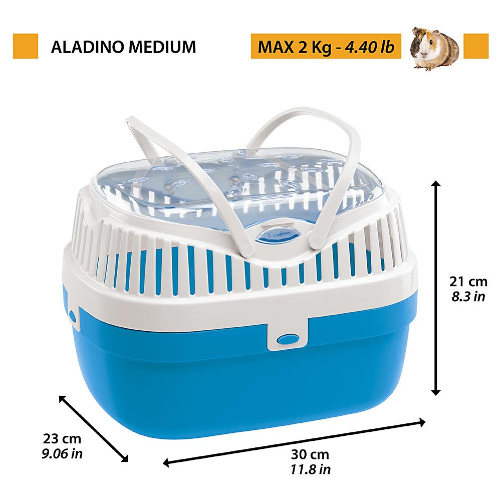Trasportino Per Porcellini D'india E Altri Roditori Aladino Medium, Plastica Con Coperchio Trasparente, Griglie Di Ventilazione E Manico - Foto 2