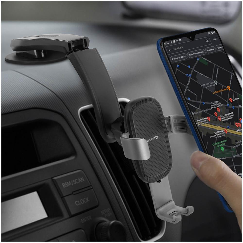 Supporto Automobile Telefono Cruscotto Ventosa Sistema Gravità Nero - Foto 2