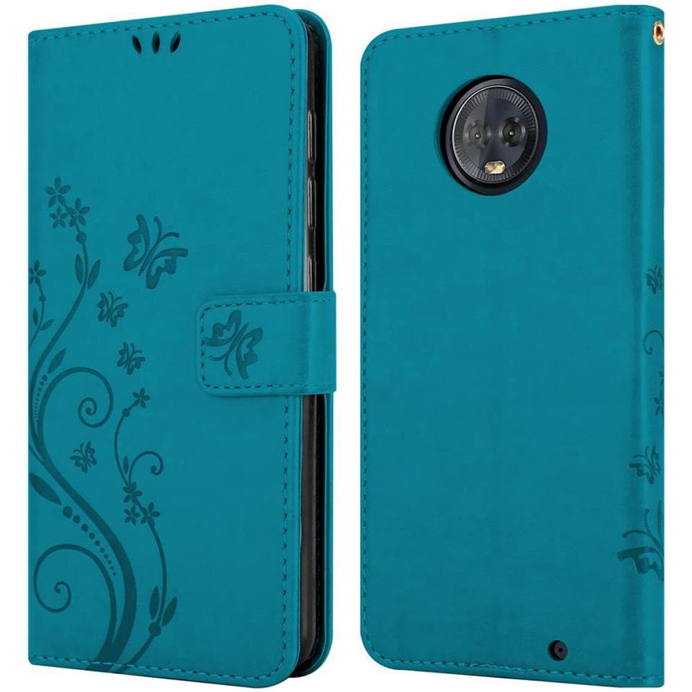 Custodia Compatibile Con Motorola Moto G6 Plus In Blu Fiore - Coperchio Protettivo In Design Floreale Con Chiusura Magnetica, Funzione Stand E Slot Per Carte - Foto 8