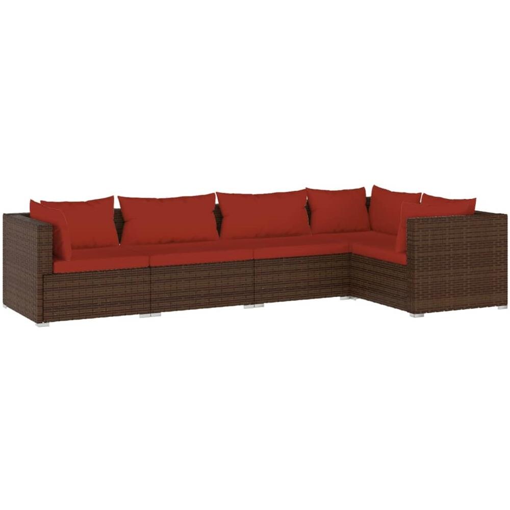Set Divani Da Giardino 5 Pz Con Cuscini In Polyrattan Marrone - Foto 1