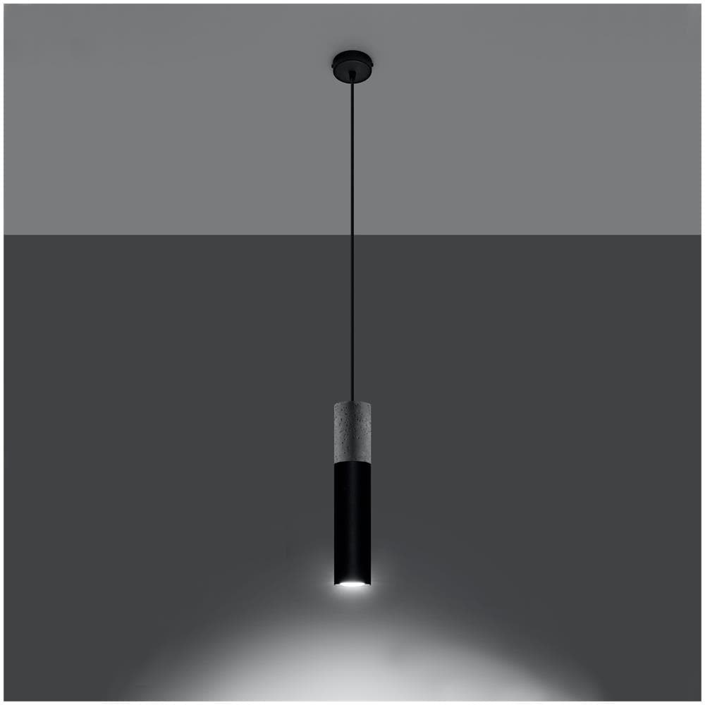 Lampada A Sospensione In Cemento Borgio 1 Sollux Nero 80x80x1050 Mm Cemento - Foto 1