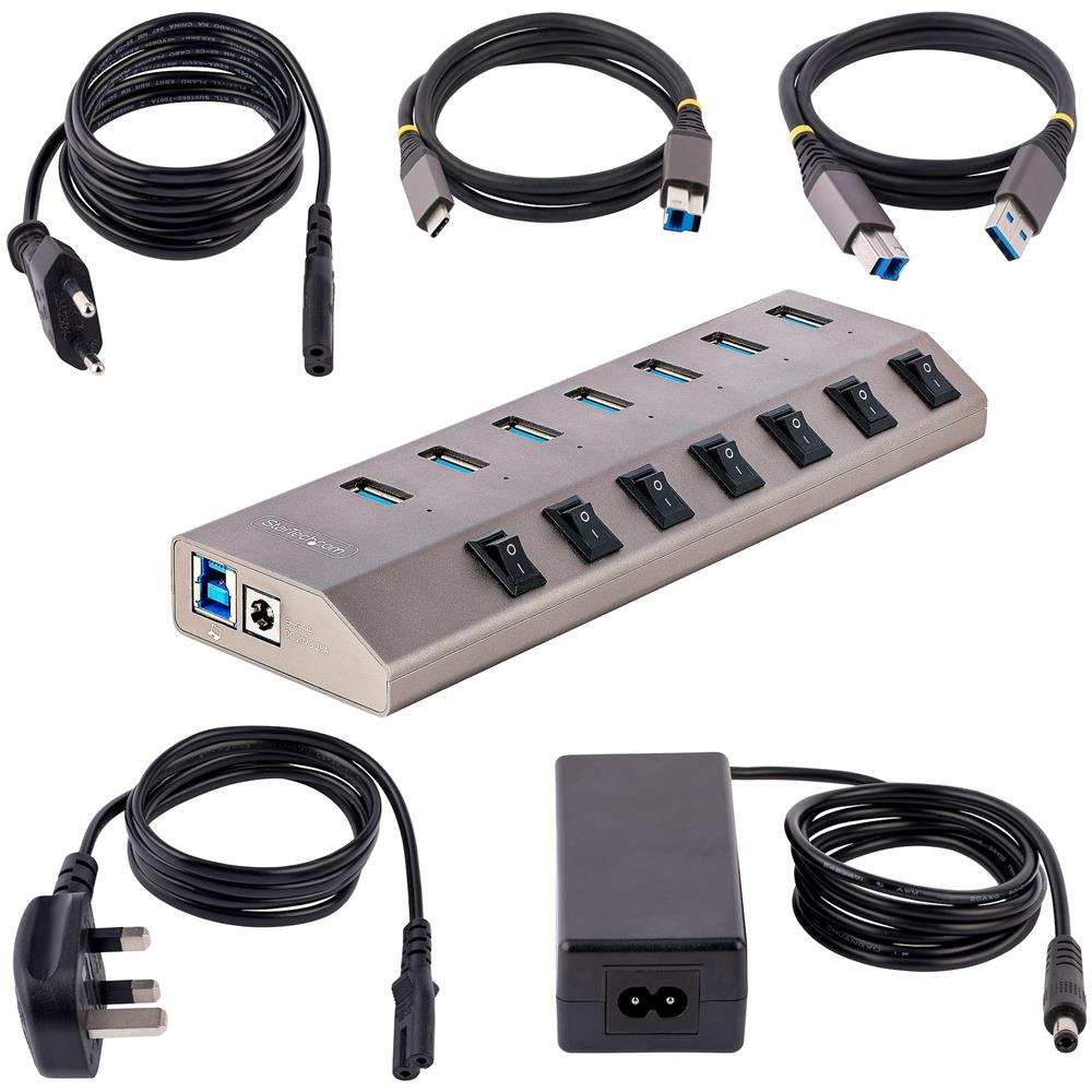 Hub USB-C Autoalimentato a 7 Porte con Interruttori Individuali - Multipresa USB 3.0 5Gbps per Notebook e PC Desktop USB-C /A - Ciabatta USB-Type C BC 1.2 con Alimentatore - Foto 6