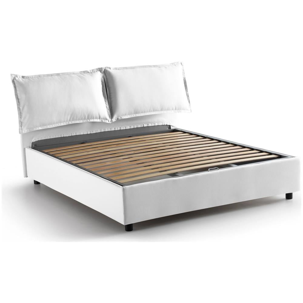 Letto Matrimoniale Antonia, Letto Contenitore Con Rivestimento In Tessuto, 100% Made In Italy, Apertura Frontale, Adatto Per Materasso Cm 160x200, Bianco - Foto 4