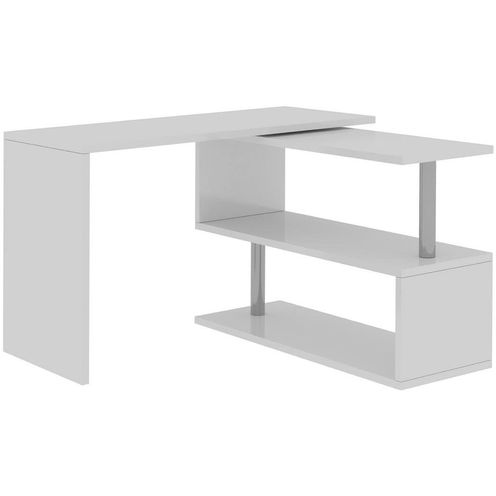 Scrivania Candido, Scrittoio Angolare Porta Pc, Tavolo Multiuso Per Ufficio, Scrivania Salvaspazio Multiposizione, 100% Made In Italy, Cm 120x50h75, Bianco Lucido - Foto 2