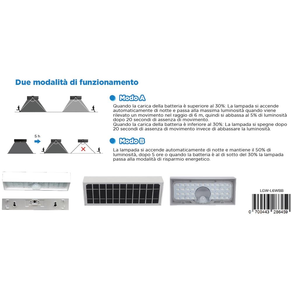 Lampada da parete solare LED 6w - senza fili con sensori - Foto 5