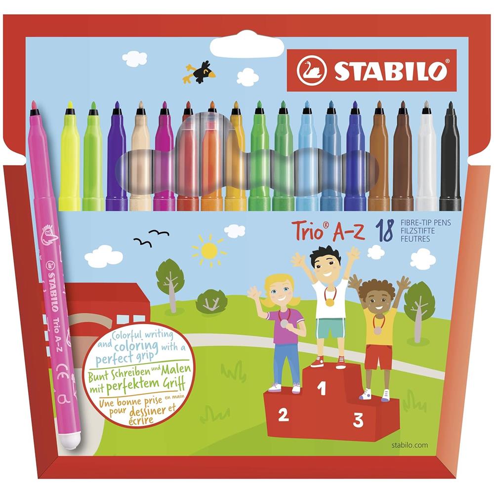 Trio A-Z - Pennarello a Punta Fine e Fusto Triangolare - Astuccio da 18 - Colori Assortiti - Foto 1