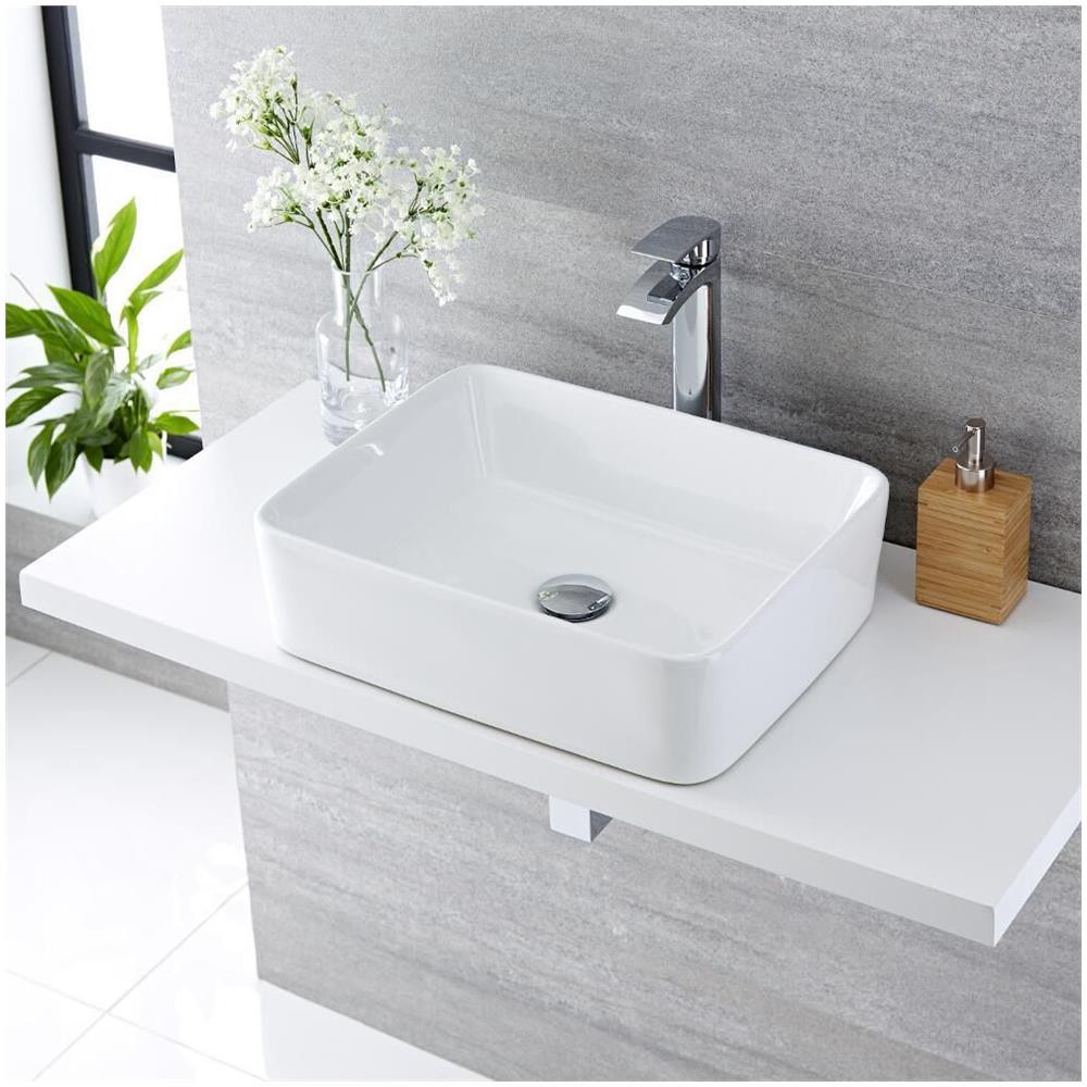 Lavabo Da Appoggio Ceramica Bianco Rettangolare Lavandino Bagno 50x39x13 Cm *** Tinta : Bianco Opaco - Foto 1