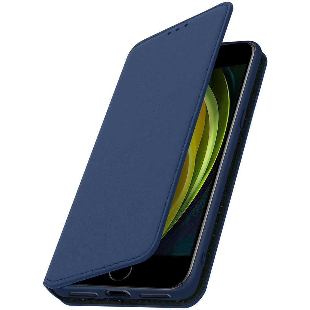 Custodia Iphone Se / 7 / 8 Portacarte Funzione Supporto Similpelle Liscia Blu - Foto 2