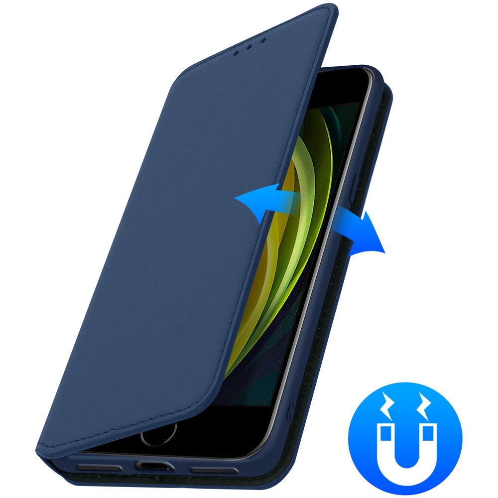 Custodia Iphone Se / 7 / 8 Portacarte Funzione Supporto Similpelle Liscia Blu - Foto 5
