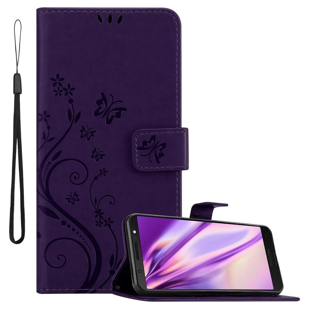 Custodia Compatibile Con Motorola Moto G6 Plus In Lilla Scuro Fiore - Coperchio Protettivo In Design Floreale Con Chiusura Magnetica, Funzione Stand E Slot Per Carte - Foto 1