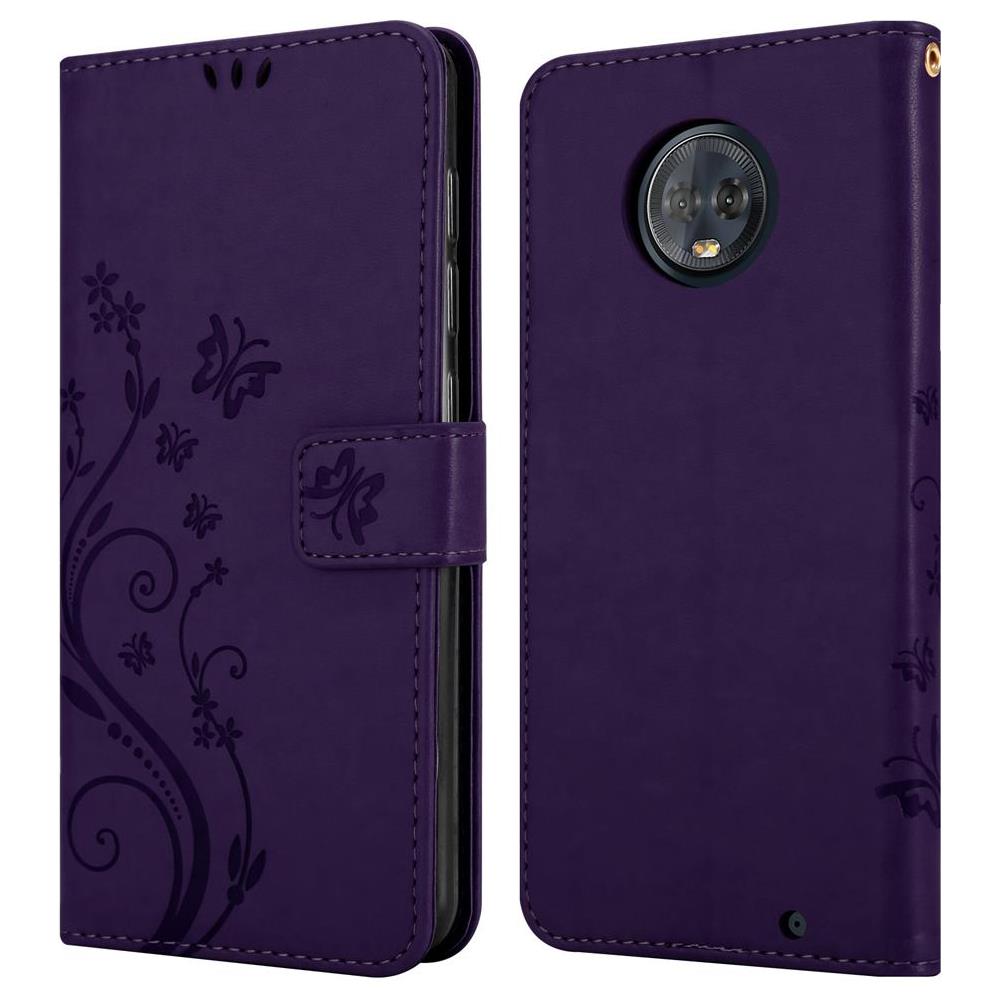 Custodia Compatibile Con Motorola Moto G6 Plus In Lilla Scuro Fiore - Coperchio Protettivo In Design Floreale Con Chiusura Magnetica, Funzione Stand E Slot Per Carte - Foto 8