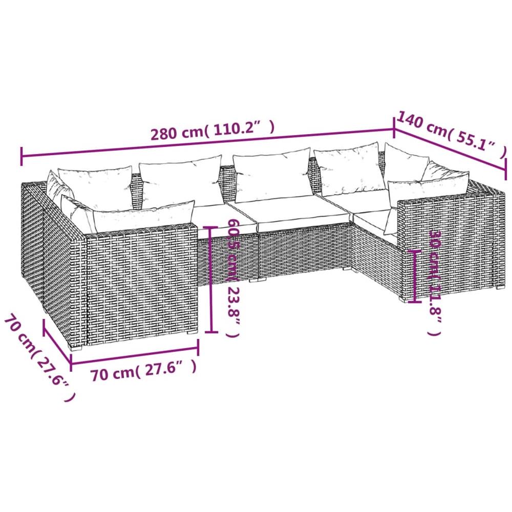 Set Divani Da Giardino 6 Pz Con Cuscini In Polyrattan Nero - Foto 2