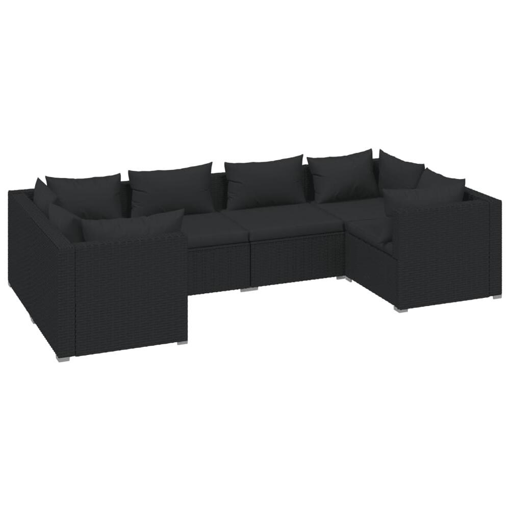 Set Divani Da Giardino 6 Pz Con Cuscini In Polyrattan Nero - Foto 1