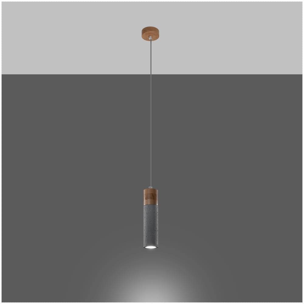Lampada A Sospensione In Cemento Zane 1 Sollux Grigio 1200xø100 Mm Legno - Foto 11