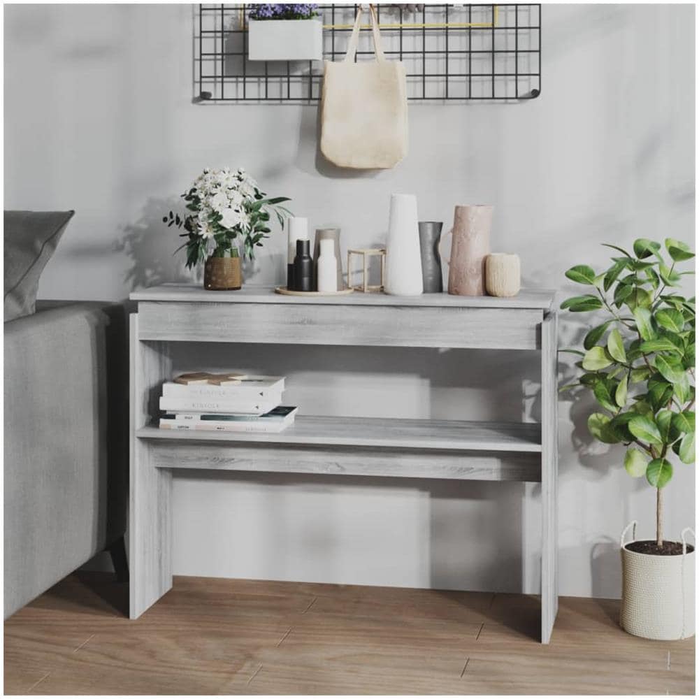 Tavolino Consolle Grigio Sonoma 102x30x80 Cm Legno Multistrato - Foto 1