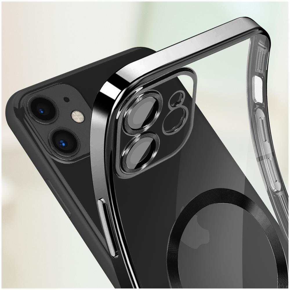 Cover Magsafe Per Iphone 11 Silicone Protezione Fotocamera Bordo Cromato Nero - Foto 2