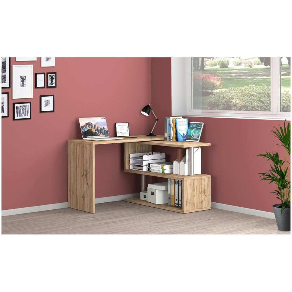 Scrivania Candido, Scrittoio Angolare Porta Pc, Tavolo Multiuso Per Ufficio, Scrivania Salvaspazio Multiposizione, 100% Made In Italy, Cm 120x50h75, Rovere - Foto 1