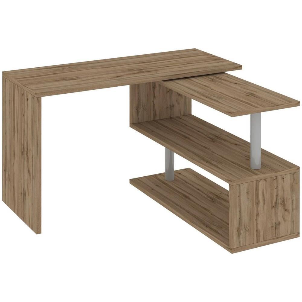 Scrivania Candido, Scrittoio Angolare Porta Pc, Tavolo Multiuso Per Ufficio, Scrivania Salvaspazio Multiposizione, 100% Made In Italy, Cm 120x50h75, Rovere - Foto 2