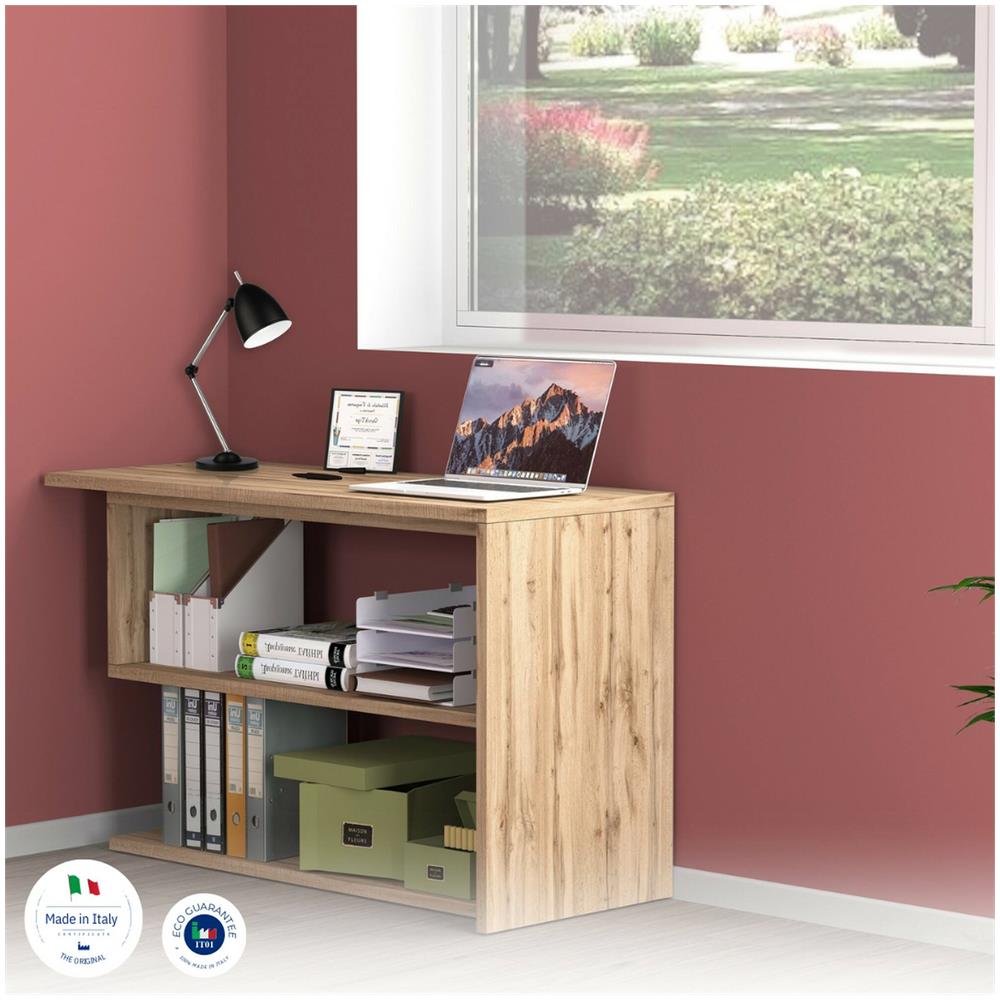 Scrivania Candido, Scrittoio Angolare Porta Pc, Tavolo Multiuso Per Ufficio, Scrivania Salvaspazio Multiposizione, 100% Made In Italy, Cm 120x50h75, Rovere - Foto 4